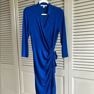 Maggy London Blue Ruched Wrap Dress